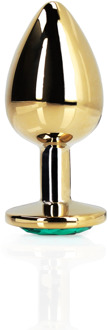 Ronde Gem Buttplug - Groot - Goud/Emerald Groen