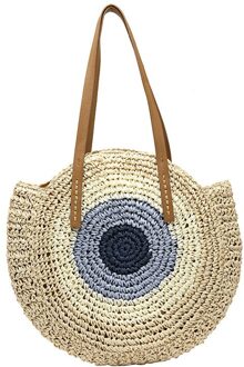 Ronde Geweven Strozak, Een Schouder Draagbare Strand Vrouwelijke Tassen Beige