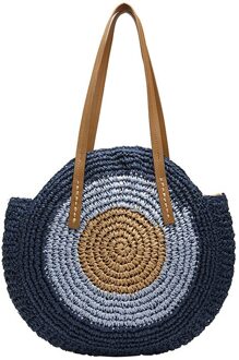 Ronde Geweven Strozak, Een Schouder Draagbare Strand Vrouwelijke Tassen Blauw