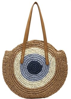 Ronde Geweven Strozak, Een Schouder Draagbare Strand Vrouwelijke Tassen Bruin