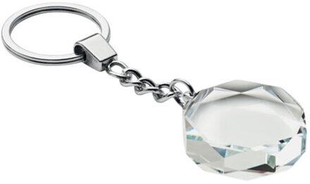 Ronde glazen sleutelhanger - maat One size Wit