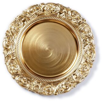 Ronde gouden onderzet bord/kaarsonderzetter met decoratieve rand 33 cm - Kaarsenplateaus Goudkleurig