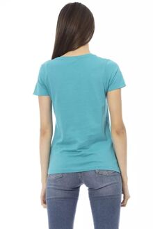 Ronde Hals Graphic T-shirt Korte Mouw Katoenen Top Groenblauw - XL