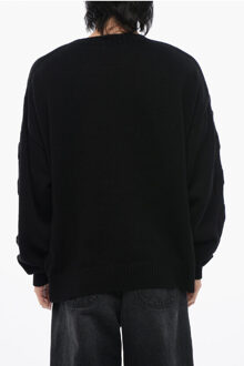 Ronde hals katoenen trui in zwart - maat L