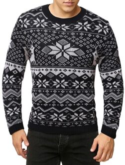 Ronde Hals Trui Kerst Trui Voor Mannen Sneeuwvlok Print Slim Fit Pull Homme Breien Truien Man zwart / L