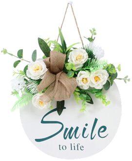 Ronde Hout Teken Opknoping Houten Borden Lente Krans 11.8 Inch Gladde Randen Uitstekende Materiaal Decoratie Kunstmatige Bloem wit