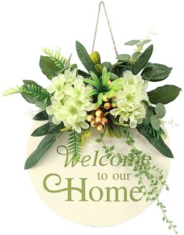 Ronde Hout Teken Opknoping Houten Borden Lente Zonnebloem Krans 11.8 Inch Decoratie Gladde Randen Voor Voordeur Kunstmatige Bloem groen