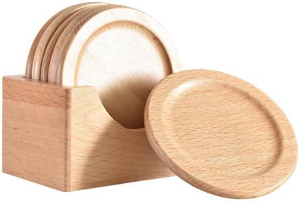 Ronde Houten Coaster Set Met Houder Leeg Effen Hout Theekopje Isolatie Mat Pad Koffie Cup Placemat