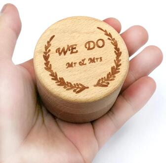 Ronde Houten Engagement Ring Box Hout Engagement Wedding Ring Box Sieraden Display Storage Case voor Wedding Ring