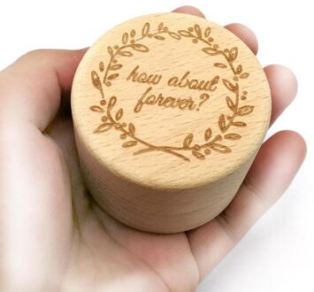 Ronde Houten Engagement Ring Box Hout Engagement Wedding Ring Box Sieraden Display Storage Case voor Wedding Ring
