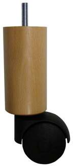 Ronde houten meubelpoot 16 cm met wiel (M8)