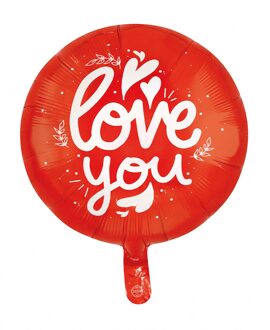 Ronde I Love You Folieballon Rood (46cm) Rood - Zalm, Multikleur - Print