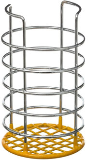 Ronde keukengerei houder zilver/geel 19,5 cm van RVS