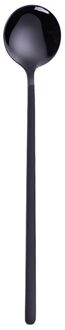Ronde Kop Lange Handvat Kleurrijke Lepel Lange Steel Lepels Bestek Koffie Drinken Gereedschap Keuken Gadget Theelepels zwart