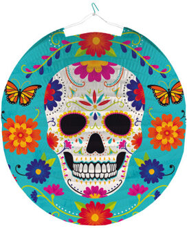 Ronde lampion 25 cm Day of the Dead sugarskull - Feestlampionnen Multikleur