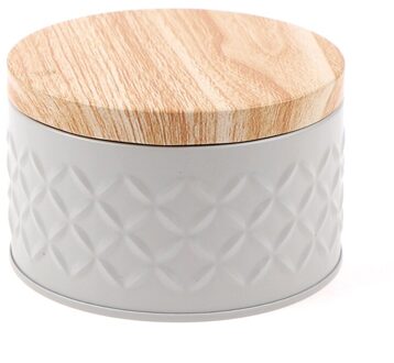 Ronde Lege Ijzeren Doos Met Houtnerf Deksel Snoep Opbergdoos Diy Kaars Maken Jar licht grijs 1