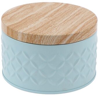 Ronde Lege Ijzeren Doos Met Houtnerf Deksel Snoep Opbergdoos Diy Kaars Maken Jar lucht blauw 1
