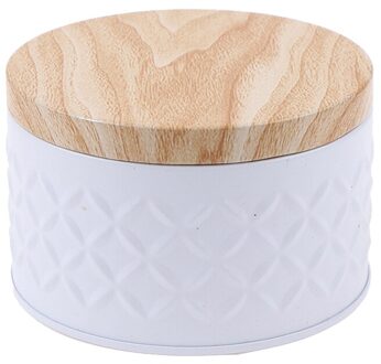 Ronde Lege Ijzeren Doos Met Houtnerf Deksel Snoep Opbergdoos Diy Kaars Maken Jar wit 1