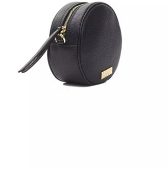 Ronde Leren Schoudertas in Cirkelstijl Zwart - One Size