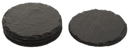 Ronde luxe leisteen onderzetters 4 stuks 10 cm - Glazenonderzetters Grijs