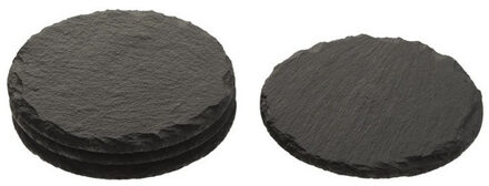 Ronde luxe leisteen onderzetters 4 stuks 10 cm - Glazenonderzetters Grijs