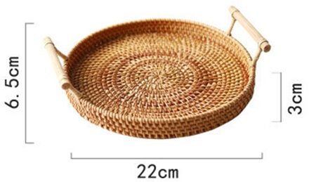 Ronde Mand Lade Met Handvat Hand Geweven Rotan Fruit Opslag Schotel Plaat Dubbele-Oor Geweven Ontbijt Drinken snack