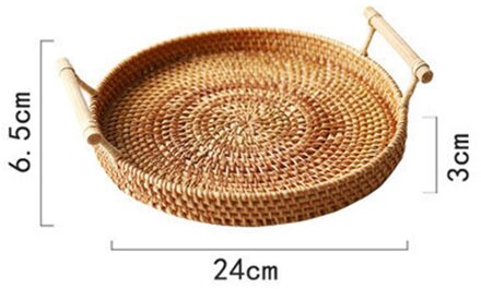 Ronde Mand Lade Met Handvat Hand Geweven Rotan Fruit Opslag Schotel Plaat Dubbele-Oor Geweven Ontbijt Drinken snack