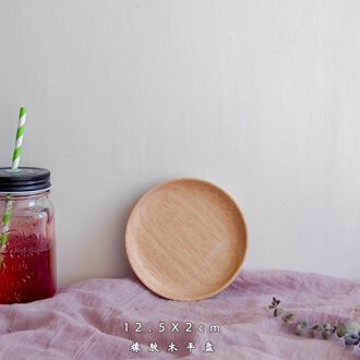 Ronde Massief Houten Plaat Hele Acacia Hout Fruit Gerechten Houten Schotel Thee Dienblad Dessert Diner Ontbijt Plaat Servies Set 12.5cm