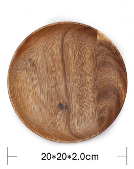 Ronde Massief Houten Plaat Hele Acacia Hout Fruit Gerechten Houten Schotel Thee Dienblad Dessert Diner Ontbijt Plaat Servies Set 20x2cm