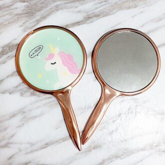 Ronde Mini Make-Up Spiegel Stijlvolle Eenhoorn Patroon Spiegel Handvat Make-Up Spiegel Voor Thuis Salon groen
