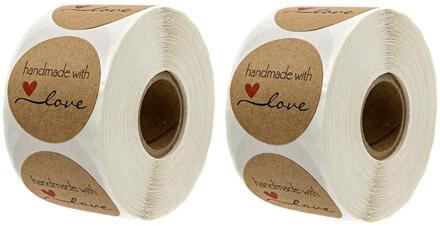 Ronde Natuurlijke Kraft Handgemaakte Met Liefde Stickers Dank U Stickers Voor Bruiloft Decoratie Partij Decoratie Stickers 2stk