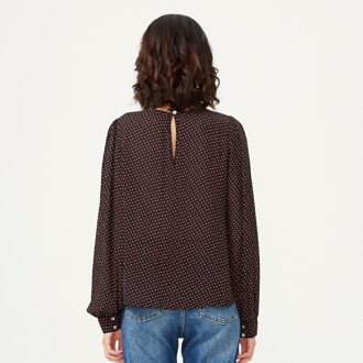 Ronde nek blouse en mini vierkante prints Zwart