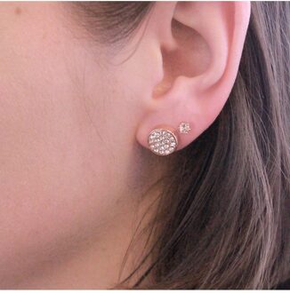 Ronde oorbellen - Oostenrijks kristal Wit en roségoud