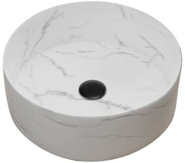 Ronde Opzetwaskom |mat Wit Keramiek | Ø36cm X 13cm | Marmer Effect