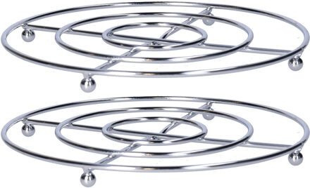 ronde pannen onderzetter - 2x - zilver - D20 cm - verchroomd metaal