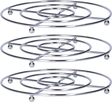 ronde pannen onderzetter - 3x - zilver - D20 cm - verchroomd metaal