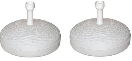 Ronde parasolvoet - 2x - wit - rotan kunststof - D45 cm - vullen met zand/water