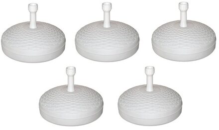Ronde parasolvoet - 5x - wit - rotan kunststof - D45 cm - vullen met zand/water