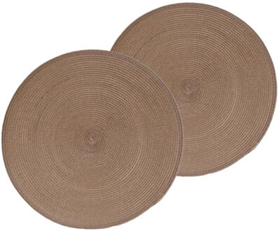 ronde placemat - 4x stuks - taupe - gevlochten kunststof - 38 cm - Onderleggers