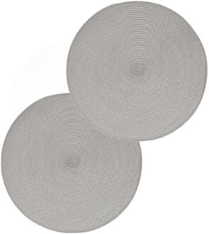 ronde placemat - Set van 4x stuks - lichtgrijs - gevlochten kunststof - 38 cm - On