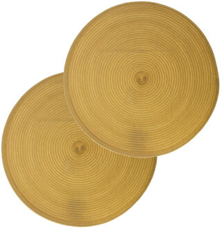 ronde placemat - Set van 8x stuks - geel - gevlochten kunststof - 38 cm - Onderleg