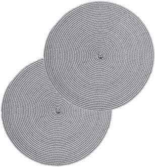 ronde placemat - Set van 8x stuks - zwart/wit - gevlochten kunststof - 38 cm - Ond