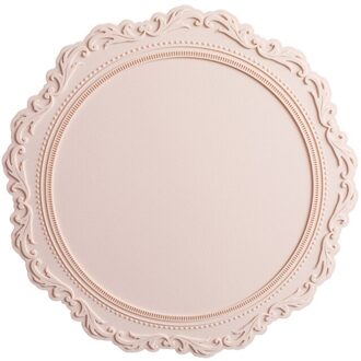 Ronde Placemats,Silicone Ronde Europese Stijl Reliëf Isolatie Tafel Mat Patroon Placemats Voor Dining Keuken Tafel Roze