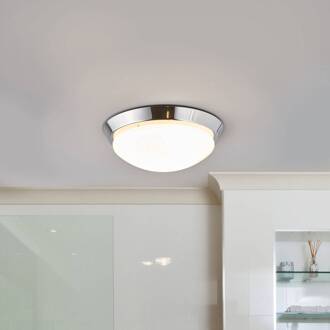 Ronde plafondlamp Dilani voor de badkamer opaalwit, chroom