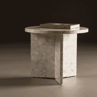 Ronde Salontafel 'Allyssa' Capiz, 40cm Beige - 40 cm