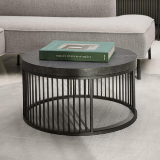 Ronde Salontafel 'Esme' Marmerlook, 65cm Zwart - 65 cm