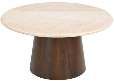 Ronde Salontafel 'Margred' Marmer en mangohout, 75cm - 75 cm