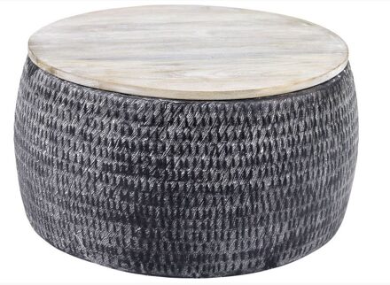 Ronde salontafel Sardo 60 cm breed grijs met gepatineerd mango hout Grijs,Grijs beton