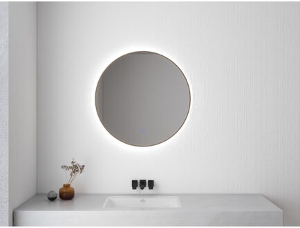 Ronde Spiegel Wiesbaden Novi met LED, Dimbaar 80 cm Geborsteld Messing Geel