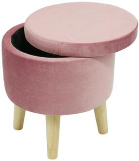 Ronde Taboret Kruk Houten Slaapkamer Eetkamer Meubels Poef Zachte Poef Make-Up Stoel Met Opslagruimte Hwc roze